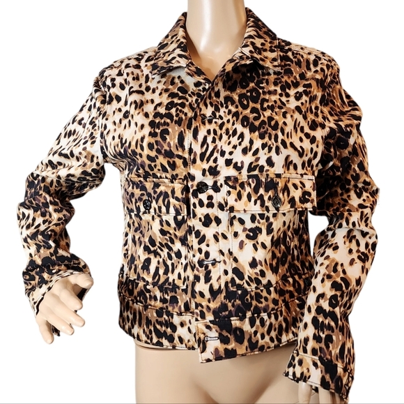 NWT Lularoe Leopard Print Strech Denim Kenny jacket. Women's size small. Pockets - Picture 1 of 16